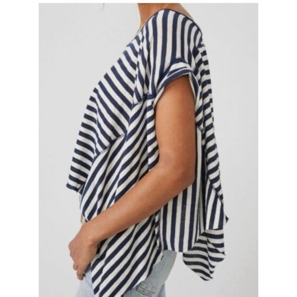 NWOT Free People We The Free Angel Striped Tee Blue White L
